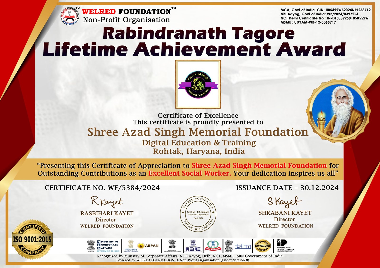 Rabindranath Tagore Lifetime Achievement Award